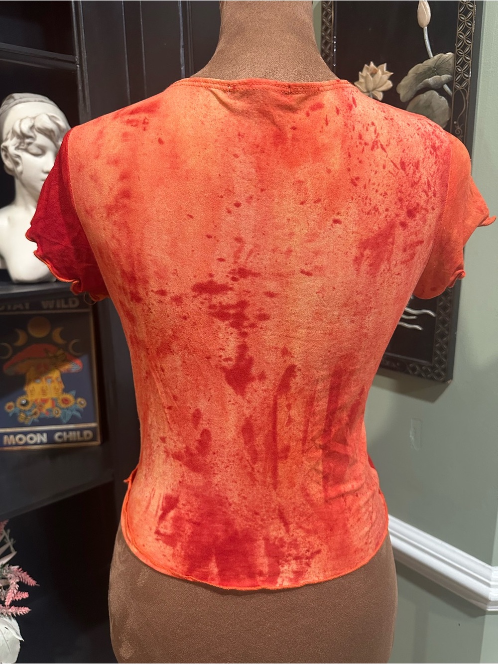 Evolution Fire Red & Orange Ruched Rave Top – Size Small - Picture 6 of 9